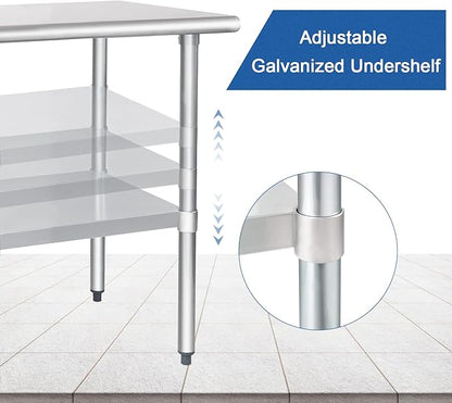 HARDURA Stainless Steel Table 24X30 Inches with Undershelf and Galvanized Legs NSF Heavy Duty Commercial Prep Work Table for Restaurant Kitchen Home and Hotel