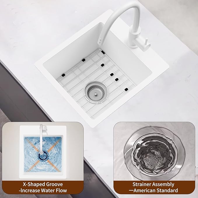 White Kitchen & Bar Sink, 15x17 Inch Stainless Steel Kitchen Sink Single Bowl Topmount Kitchen Sink With Sink Grid And Drain Assembly Bright White Bar Sink Enhance Aesthetic Appeal Of Modern Kitchen