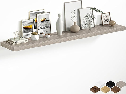 Fun Memories 66 Inch Floating Shelves, 12 Inch Deep Wall Shelf for Fireplace Mantel, Gray Deep Storage Shelves for Home & Office, Long Floating Shelf with Invisible Bracket, Set of 1