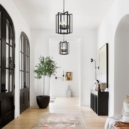 LynPon 12.4" Modern Black Chandelier, 5 Lights Farmhouse Chandelier Foyer Lighting Fixtures Rustic Hanging Pendant Light for Dining Room Kitchen Living Room Bedroom Hallway Stairway Entryway