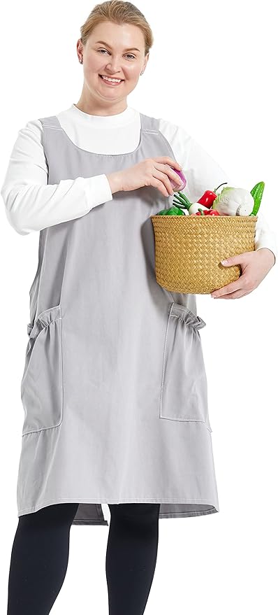 Big Plus Size Aprons for Women with Pockets Cotton Linen Baking Kitchen Cooking