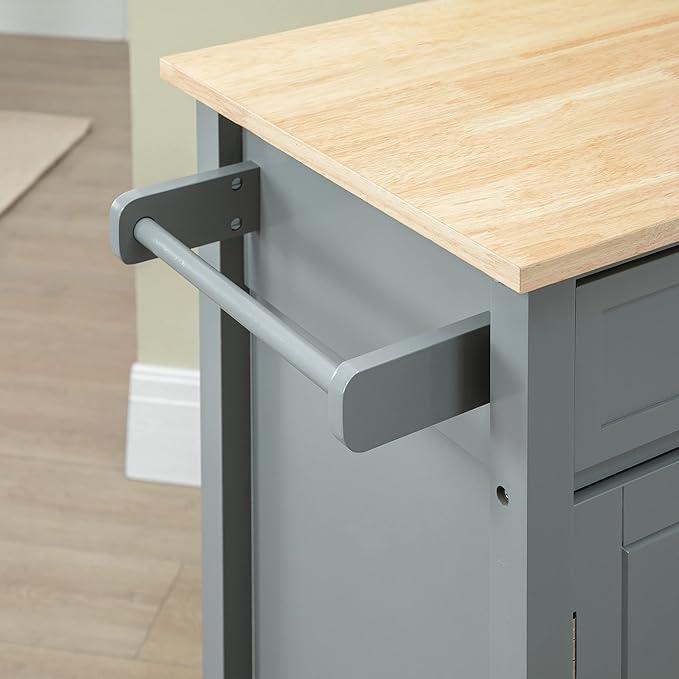 Modern Sideboard Kitchen Island Cart with Storage, Solid Wood Top Rolling Cabinet Buffet for Dining Room, Console Credenza with Drawer and Shelves - Sturdy Construction,Blue