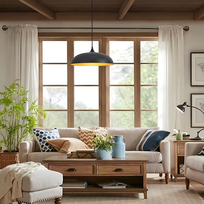 Large Pendant Light Fixtures Ceiling Hanging, 17.7" Dome Pendant Lights,Black and Gold Finish Lighting Fixture,Adjustable Pendant Lamps for Living Room,Dining Room,Kitchen Island