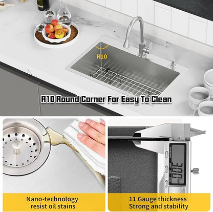 28x18 Inch Stainless Steel Kitchen Sink-Drop In Single Bowl Topmount Kitchen Sink Stylish And Modern Look Come With Bottom Grid,Silicon Mat And Drain Assembly Add Elegance & Enhance Usability