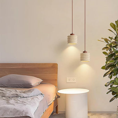 Japanese Wabi sabi Pendant Light with Natural Stone Shade, Dimmable Modern Wood Hanging Lamp Fixture, Adjustable Height Pendant Lamp for Bedroom, Kitchen Island, Dining Room, Restaurant, Cafe, Bar (L)