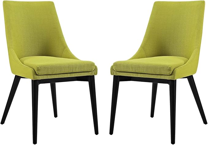 Modway Viscount Mid-Century Modern Upholstered Fabric Two Dining Chairs in Wheatgrass