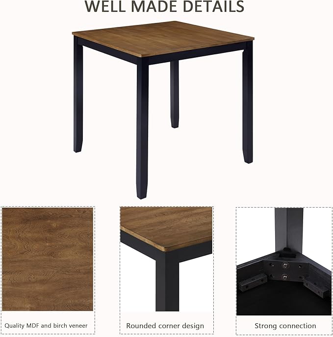 5 Piece Counter Height Dining Set with 4 Chairs, Classic Wooden Table for 4, Farmhouse Style Dining Room Set for Kitchen, Black and Oak Two Tone