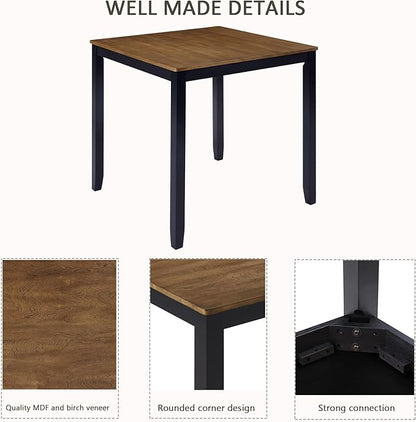5 Piece Counter Height Dining Set with 4 Chairs, Classic Wooden Table for 4, Farmhouse Style Dining Room Set for Kitchen, Black and Oak Two Tone
