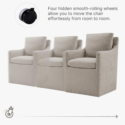 KISLOT Upholstered Dining Chairs with Casters, No Assembly Modern Accent Armchair with Rollers for Dining Room, Bedroom, Living Room, Reading Room, Already Assembled, Sand, 2 Box