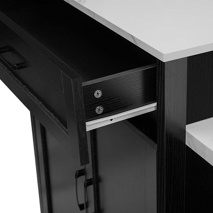 Ball & Cast 83" Kitchen Island with Extendable Dining Table,2-Tone Kitchen Table W/Double-Sized Storage,Power Outlet,Kitchen Islands W/ 2 Storage Drawers & 2 Side Open Shelves,for 4-6 Person,Black