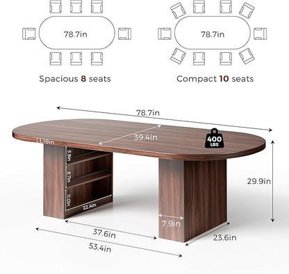 Jocoevol 78.7" Dining Table for 6 8 10, Modern Dining Room Table with Storage, Wood Kitchen Table with Heavy Duty Legs, Dinner Tables for Kitchen Dining Room (Walnut)