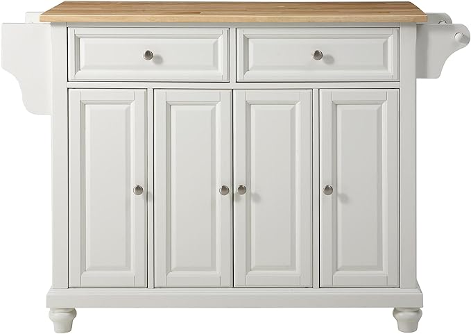 Crosley Furniture Cambridge Wood Top Rolling Kitchen Island Storage Cart, Microwave Stand, Spice Rack, White