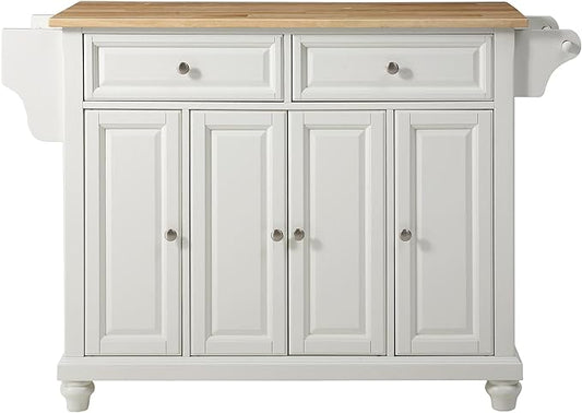 Crosley Furniture Cambridge Wood Top Rolling Kitchen Island Storage Cart, Microwave Stand, Spice Rack, White