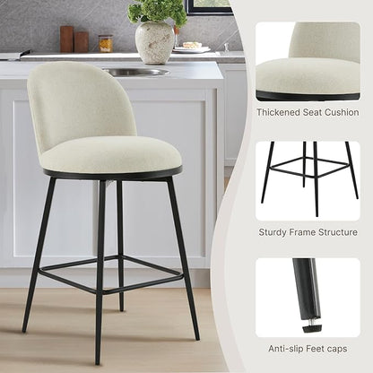 KISLOT Counter Height Swivel Bar Stools Set of 4, 26" Upholstered Linen Fabric Barstools with Backs and Metal Legs for Kitchen Island,Linen