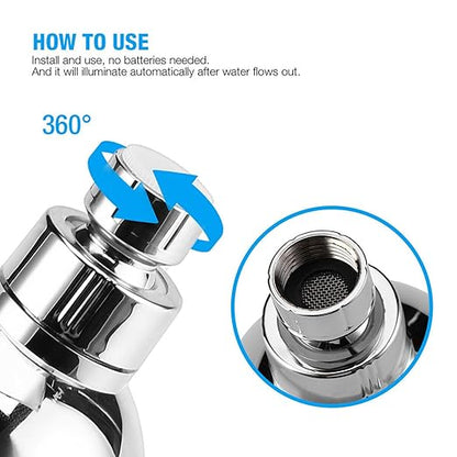 SNOMYRS 7-Color Change Automatically LED Water Faucet Light Circular 360 Degree Rotatable Color Changing Tap Sink for Kitchen and Bathroom (7 Color-1PC-Circular)