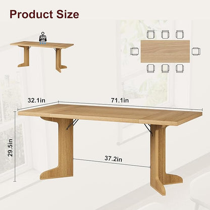 GAOMON 71.1 Inch Dining Table for 6-8 People, Farmhouse Rectangle Kitchen Table, Large Wooden Dinner Table with Thicken Tabletop and Sturdy Legs, Kitchen and Dining Room Furniture, Oak