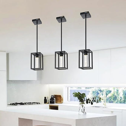 MELUCEE Modern Led Pendant Light Fixture 5 Color Temperature Adjustable, 3 Pack 15W LED Bubble Crystal Pendant Lights Kitchen Island, Black Dining Room Light Fixtures Adjustable Height, 3000-6000K