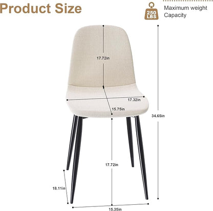 Knit Fabric Dining Chairs with Iron Legs - Restaurant Seating, Comfortable Upholstered Armless Side Chair for Kitchen, Beige (4 Chairs)