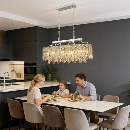 12-Lights Modern Luxury Crystal Chandeliers for Dining Room Light Fixtures Over Table | L36 Chrome Crystal Kitchen Island Lighting | Oval Hanging Chandeliers for Living Room Kitchen Bathroom