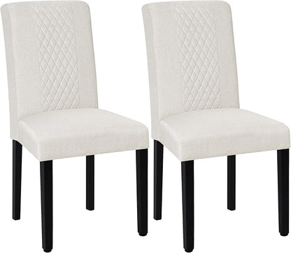 VECELO Dining Chairs Set of 2, Upholstered Fabric Wood Legs High Back for Kitchen Living Room, Beige