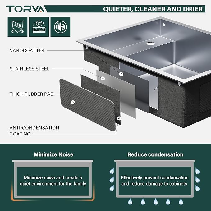 TORVA RV Kitchen Sink, 16 x 21 x 7 Inch Undermount Bar Sink 16 Gauge Stainless Steel Single Bowl Sink with Foldable Faucet Cutting Board, Grey
