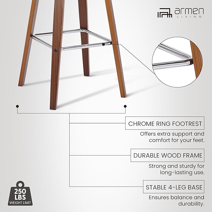 Armen Living Tyler 26" Counter Height Swivel Cream Faux Leather and Walnut Wood Bar Stool - Set of 3