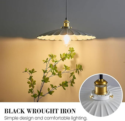 Pendant Light Fixture, White Farmhouse Vintage Hanging Lamp 15.7 Inch Lampshade with 6Ft Adjustable Light Cord Kitchen Hanging Lights Retro Island Pendant Lights for Kitchen 2Pack