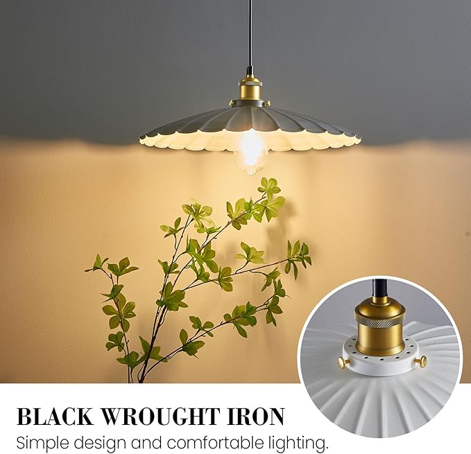 Pendant Lights, 13.8 Inch Glossy White Lampshade Kitchen Pendant Lights Height Adjustable Island Pendant Lights for Kitchen Industrial Style Hanging Light for Bedroom