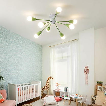 Green Sputnik Ceiling Light Fixture, 8-Lights Modern Sputnik Chandeliers for Dining Room,Indoor Kitchen Island Lighting for Bedroom Porch Entryway Living Room