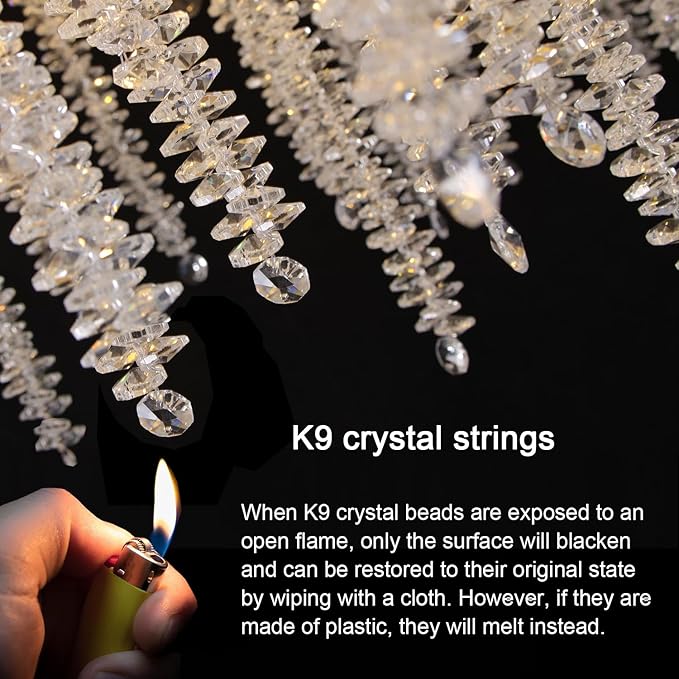 Crystal Tree Branches Chandeliers Gold Luxury Round Raindrop Pendant Light Fixture 9 Light Tassel Ceiling Hanging Light for Dining Room Bedroom Living Room Entryway 23.7"