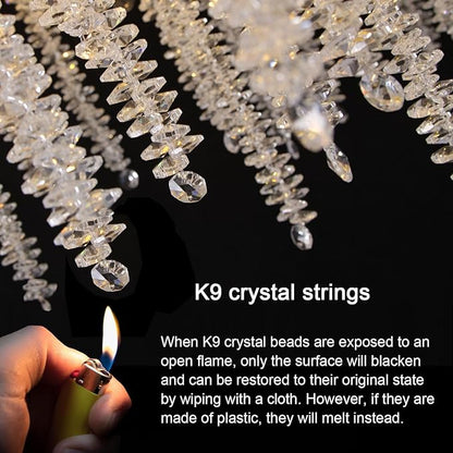 Crystal Tree Branches Chandeliers Luxury Round Raindrop Pendant Light Fixture Ceiling Hanging Light for Dining Room Bedroom Living Room Entryway D31.5“ Silver