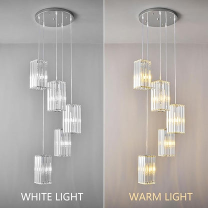 Modern Pendant Light Chrome Rectangle Pendant Lighting Mini Crystal Chandeliers Adjustable Pendant Light Fixture for Kitchen Island Dinning Room Living Room Corridor Bedroom(Chrome 5-Light)