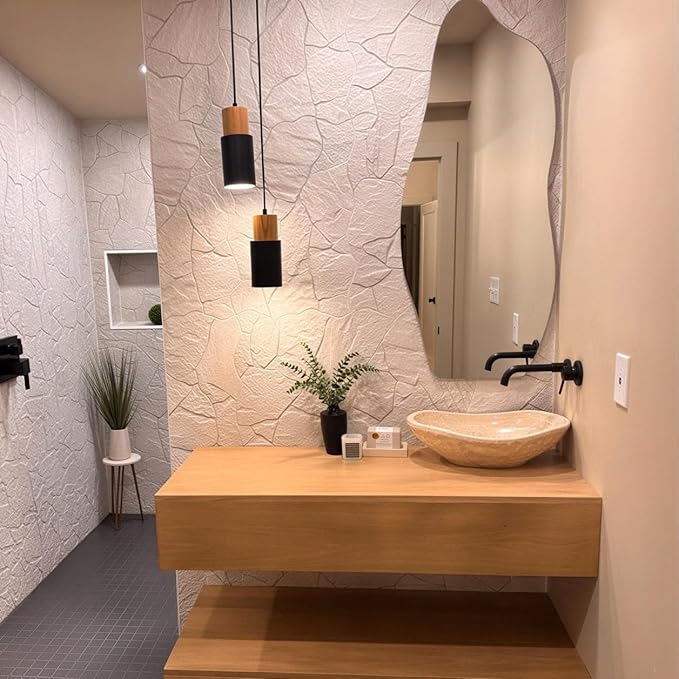 Shades of Nature Oval Travertine Vessel Sink – Natural Stone Wash Basin, Hand-Carved Bathroom Sink with Chiseled Exterior & Polished Interior, Above Counter Vanity Basin (Includes Matching Soap Tray)