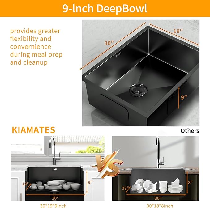 30 Inchs Undermount Kitchen Sinks, 30 x 19 x 9 Inch Black-Grey Single Bowl Sink,16 Gauge Stainless Steel Nano Black Sink with Accessories for Workstation, Prep Kitchen, Bar Sink(new)