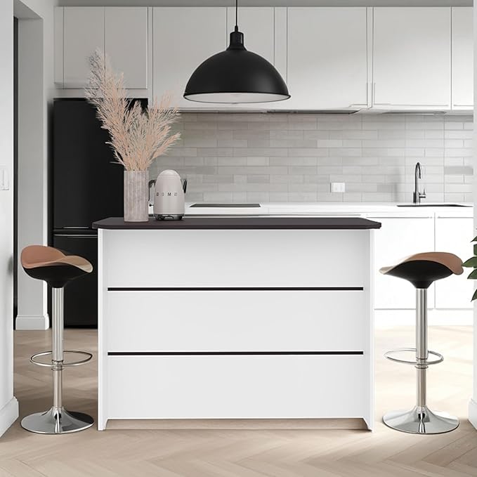 GOWE Freestaning Kitchen Island and Counter Dining Table with Two Open Shelves AMD. with Top Dining Counter Space