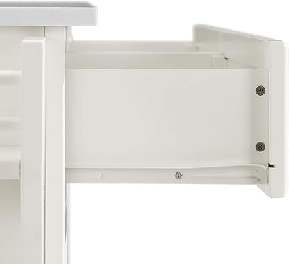 Crosley Furniture Cambridge Stone Top Rolling Kitchen Island Storage Cart, Microwave Stand, Spice Rack, White