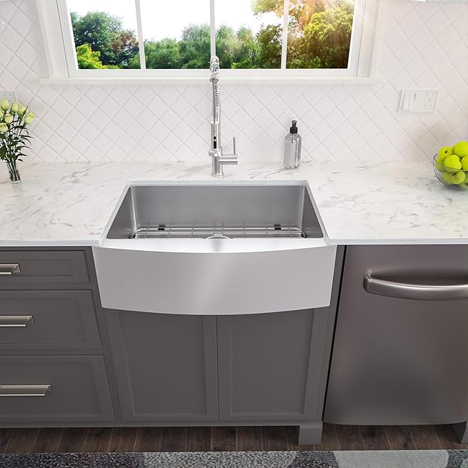 Lordear 28 Farm Sink Stainless 28 x 21 inch Farmhouse Sink 16 Gauge Stainless Steel Apron Front Single Bowl Kitchen Sinks Basin