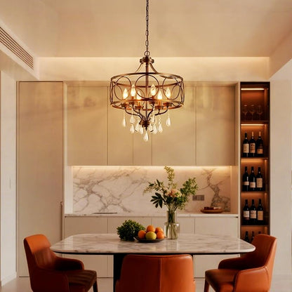 Modern Black Chandelier 17.7" Metal Crystal Pendant Lighting Fixture Hanging 6-Light for Dining Room Bedroom Living Room Kitchen Entryway