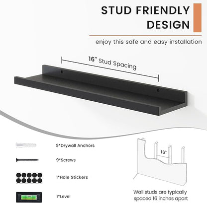 FLYJOE Floating Picture Ledge Shelves for Wall Set of 4, 24 Inch Wall Shelves with Lip Long Large Nursery Book Shelf for Toys Storage Kids Bookshelf Wall Mounted Living Room Bedroom Decor Frames