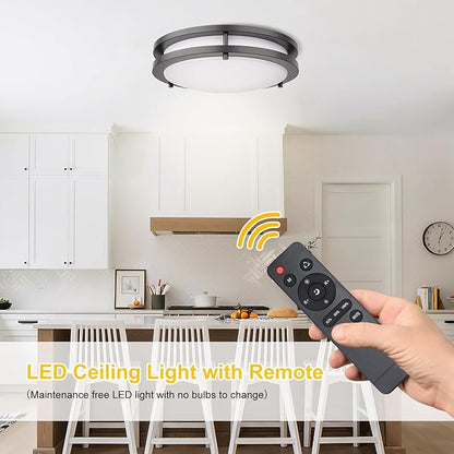 Kalium 14 Inch Flush Mount LED Ceiling Light Remote, Matter Black, 24W, 3000K-6000K CCT, Close to Ceiling, Dimmable Lighting Fixtures for Kitchen, Bedroom, Bathroom. Hardwired, 2PACK.