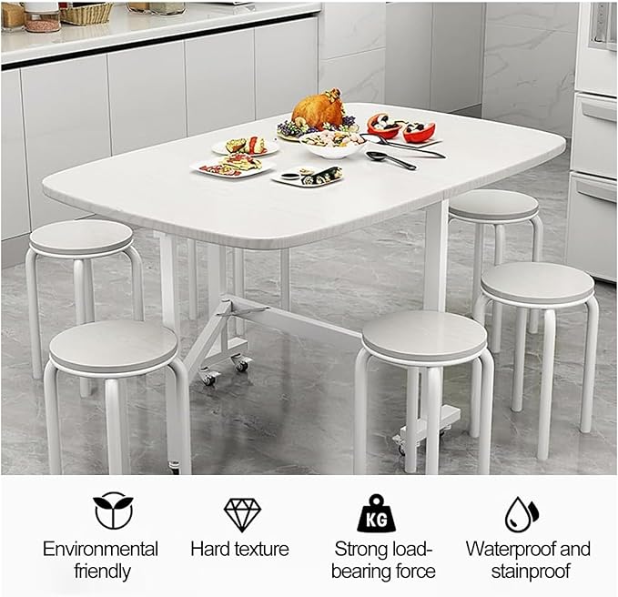 47.2×31.5in Wooden Foldable Kitchen Table with 6 Wheels, Space Saving Dining Table, Multifunction Movable Folding Wood Kitchen Dining Table, for Dining, Living Room, Apartment, Rustic, for 4-8 People