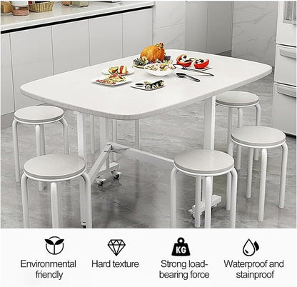 47.2×31.5in Wooden Foldable Kitchen Table with 6 Wheels, Space Saving Dining Table, Multifunction Movable Folding Wood Kitchen Dining Table, for Dining, Living Room, Apartment, Rustic, for 4-8 People
