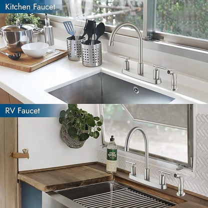 Kitchen Faucets, High Arc 360°Rotating Spout Kitchen Sink Faucet, 2 Handle 8 Inch Centerset RV Kitchen Faucet with Supply Lines, 3 or 4 Hole Kitchen Faucet with Side Sprayer, Brushed Nickel