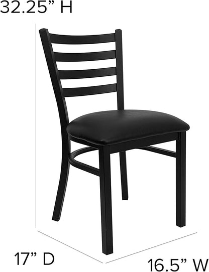 Flash Furniture HERCULES Series Black Ladder Back Metal Restaurant Chair - Black Vinyl Seat