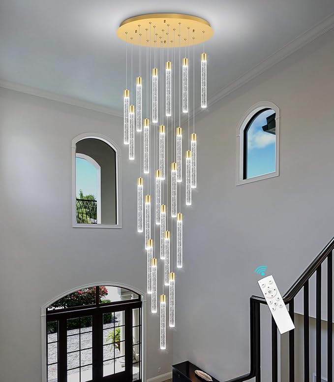 23-Light Long Large Modern Led Crystal Chandeliers Modern Spiral Chandeliers High Ceilings Chandelier for Staircase Foyer Gold