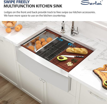 Sarlai 27 Inch Farmhouse Kitchen Sink Stainless Steel - 27x22 Inch Apron Front undermount Ledge Workstation 16 Gauge 304 Stainless Steel Single Bowl Luxury Kitchen Farm Sink