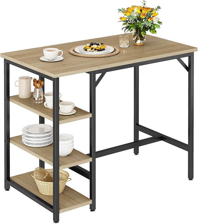 IBUYKE 40”H Bar Table with 3 Storage Shelves, High Dining Table for Kitchen, Counter Table, Industrial Standing Computer Desk UTMJ054Y