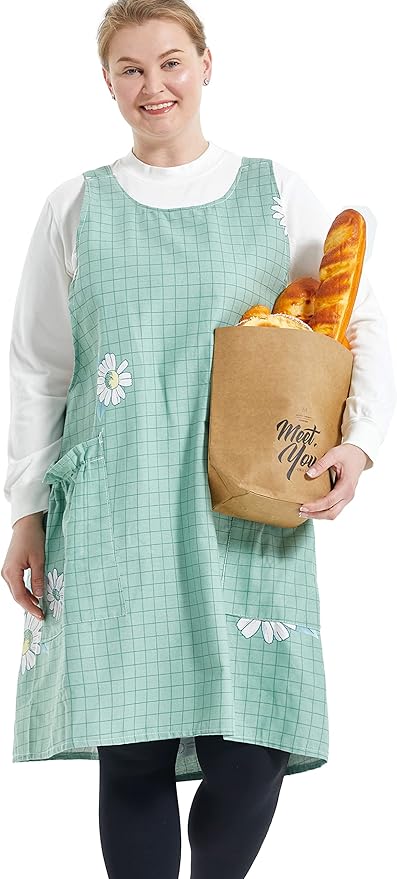 Big Plus Size Aprons for Women with Pockets Cotton Linen Baking Kitchen Cooking