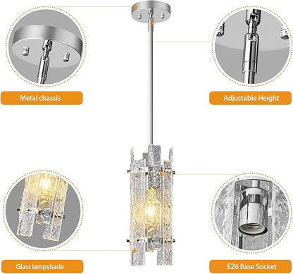 Modern Crystal Pendant Lighting Chrome Pendant Lights Mini Glass Chandeliers, Adjustable Pendant Light Fixture for Kitchen Island Bedroom Living Room Dining Room Corridor(2Pack)
