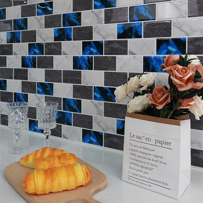 STICKGOO Peel and Stick Backsplash Subway Tiles, 10 Sheets of 12" x 12" - 3D Adhesive Peel and Stick Tile Backsplash for Kitchen, Bathroom, Wall Tile (Thicker Design, Blue Grey)